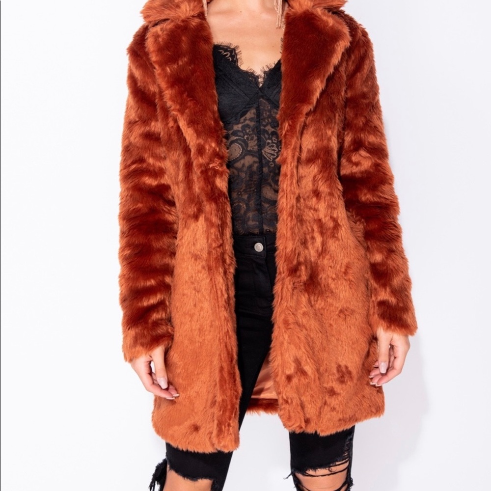 Longline Auburn Faux Fur Jacket